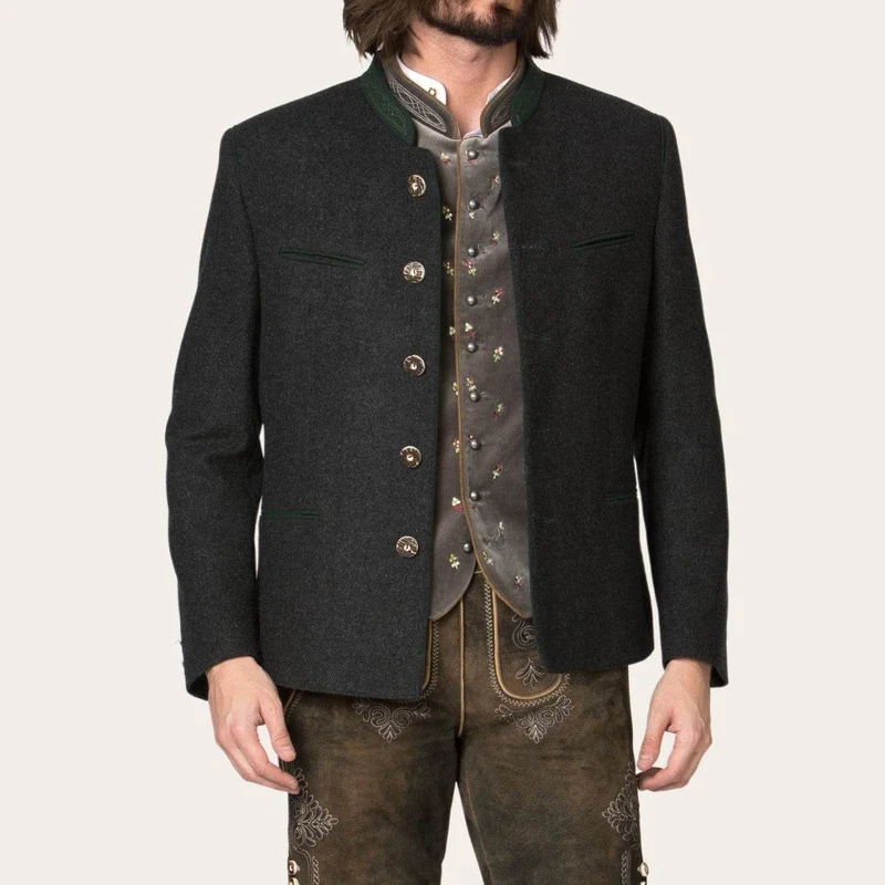 Herren Trachtenjacke mit Hornknöpfen und Stehkragen