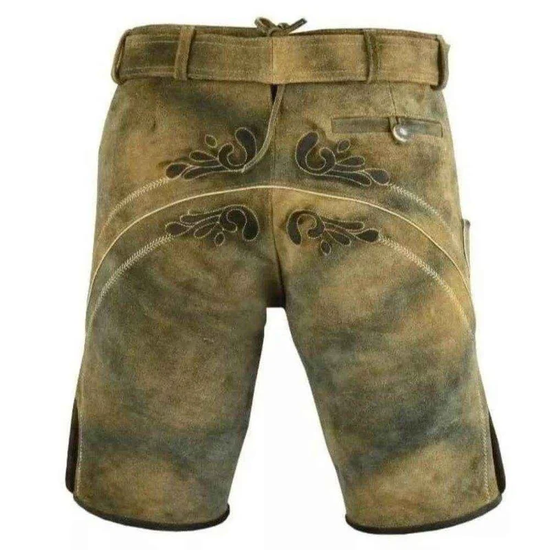 Braune Männer Lederhose mit geschnürtem Beinbund