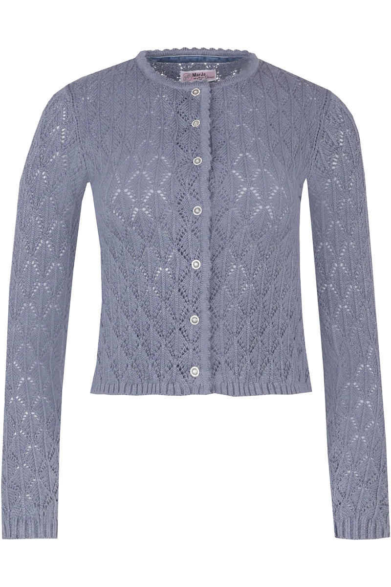 Damen Strickjacke kurz mit Ajourmuster - stahlblau