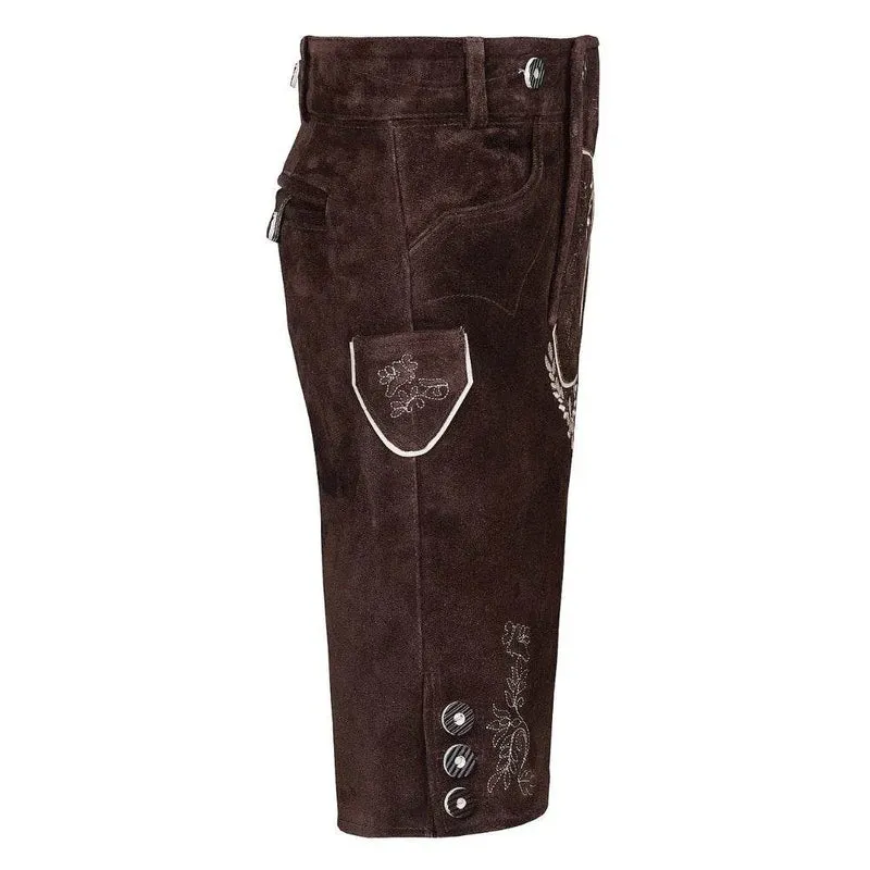 Herren Trachtenlederhose mit Latz und Hirschdekor