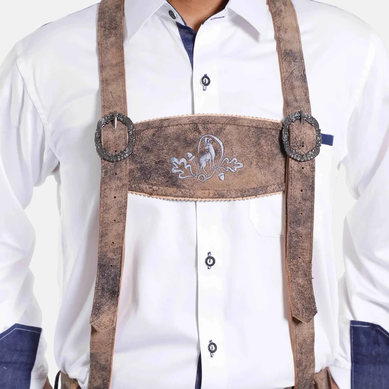 Lederhosen Hosenträger mit Stickerei und Schnallen