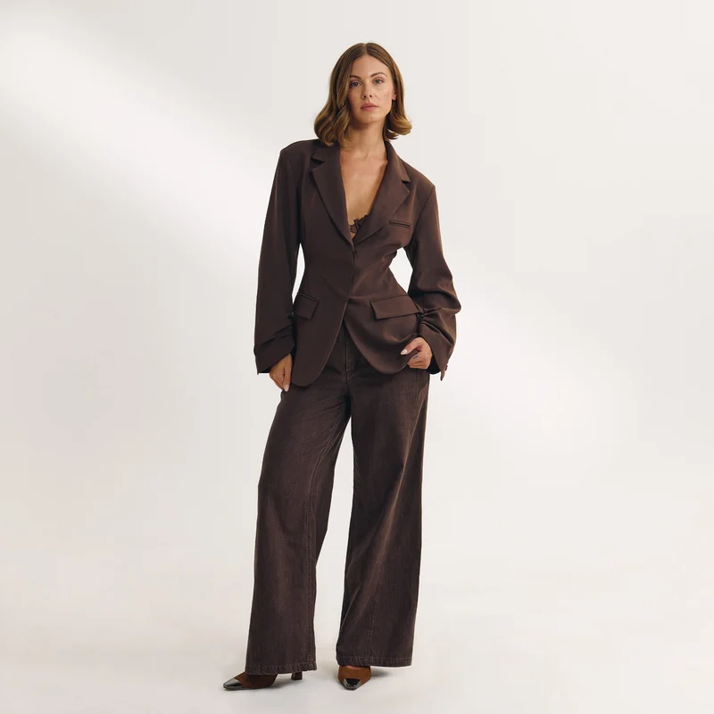 Blazer mit Drapiertem Ärmel - Schokolade