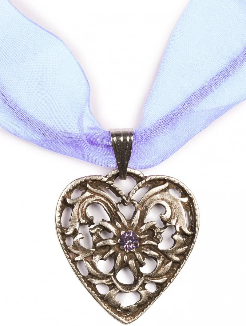 Chiffonband Herzkette mit Stein, lila