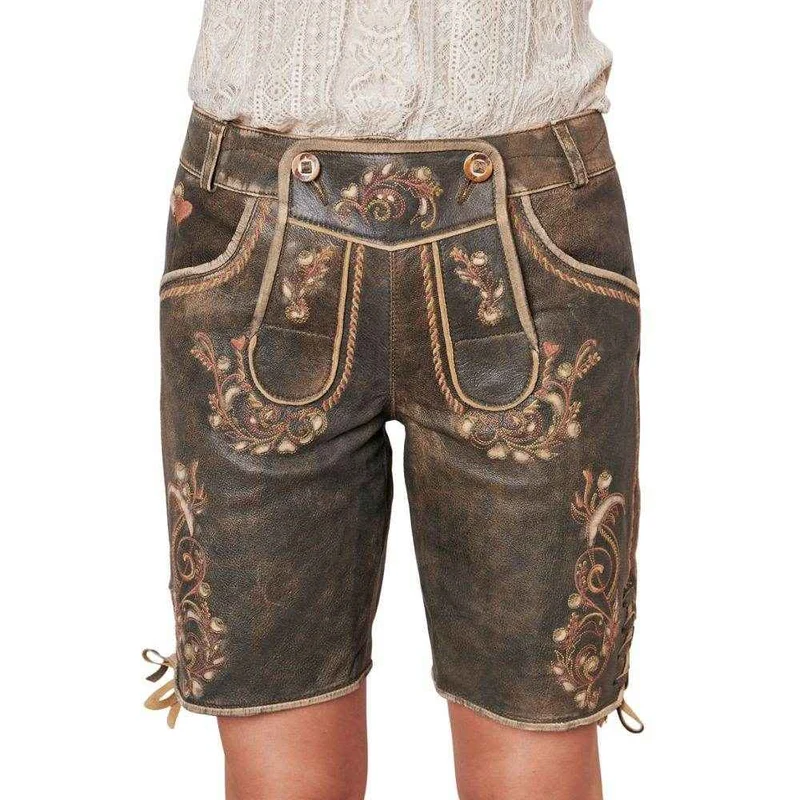 Bayerische Damen Lederhose kurz dunkelbraun