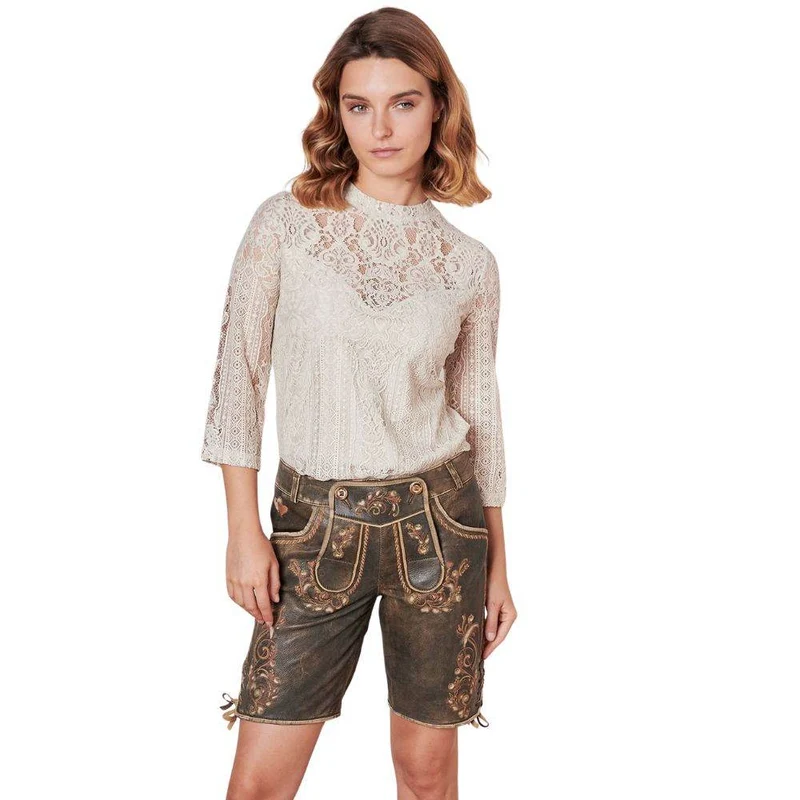 Bayerische Damen Lederhose kurz dunkelbraun