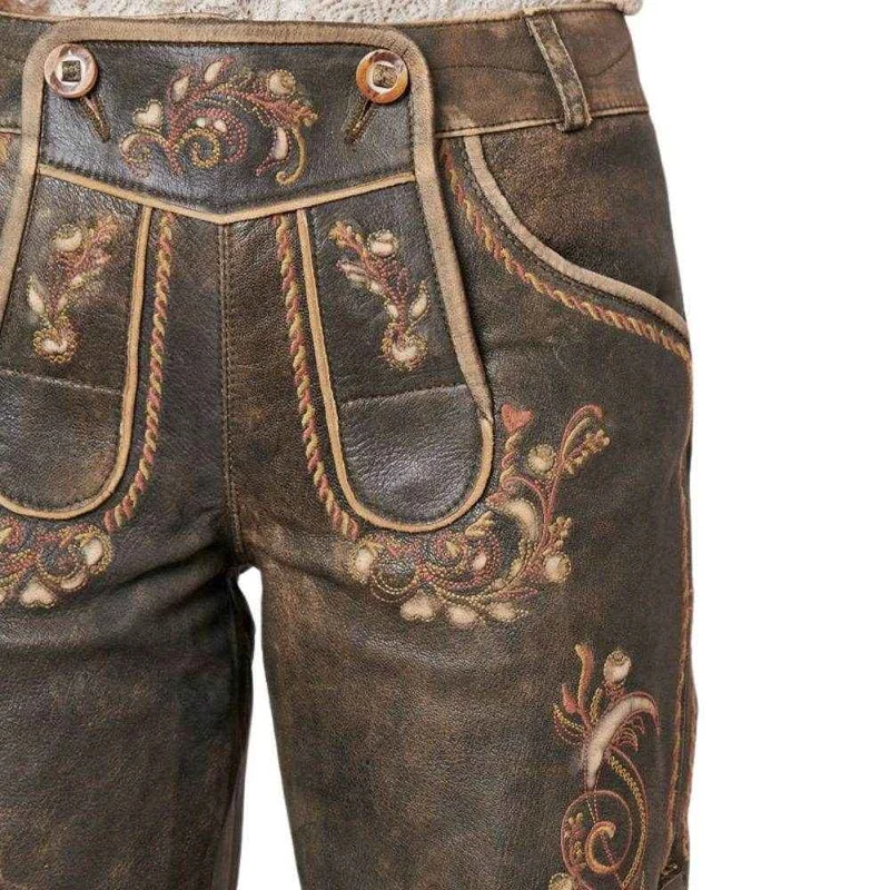 Bayerische Damen Lederhose kurz dunkelbraun