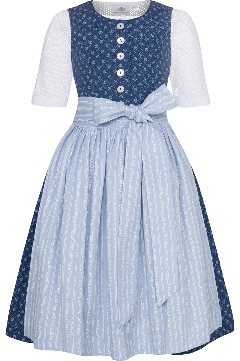 Kinderdirndl mit floralem Muster und Perlmuttknöpfen - dunkelblau