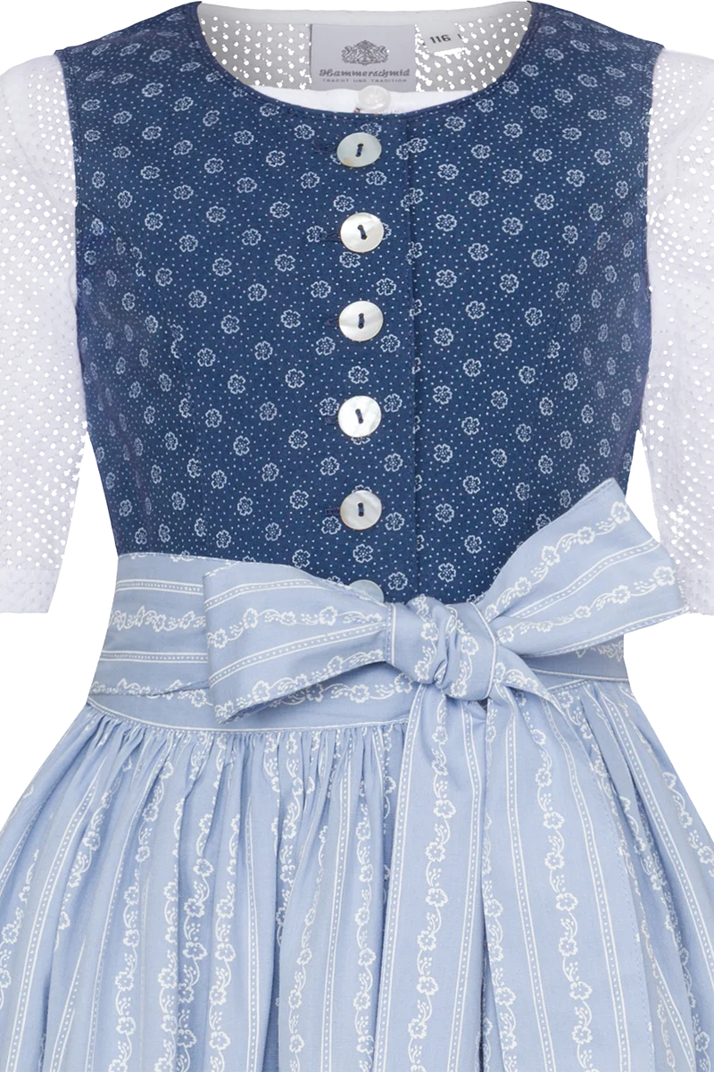 Kinderdirndl mit floralem Muster und Perlmuttknöpfen - dunkelblau