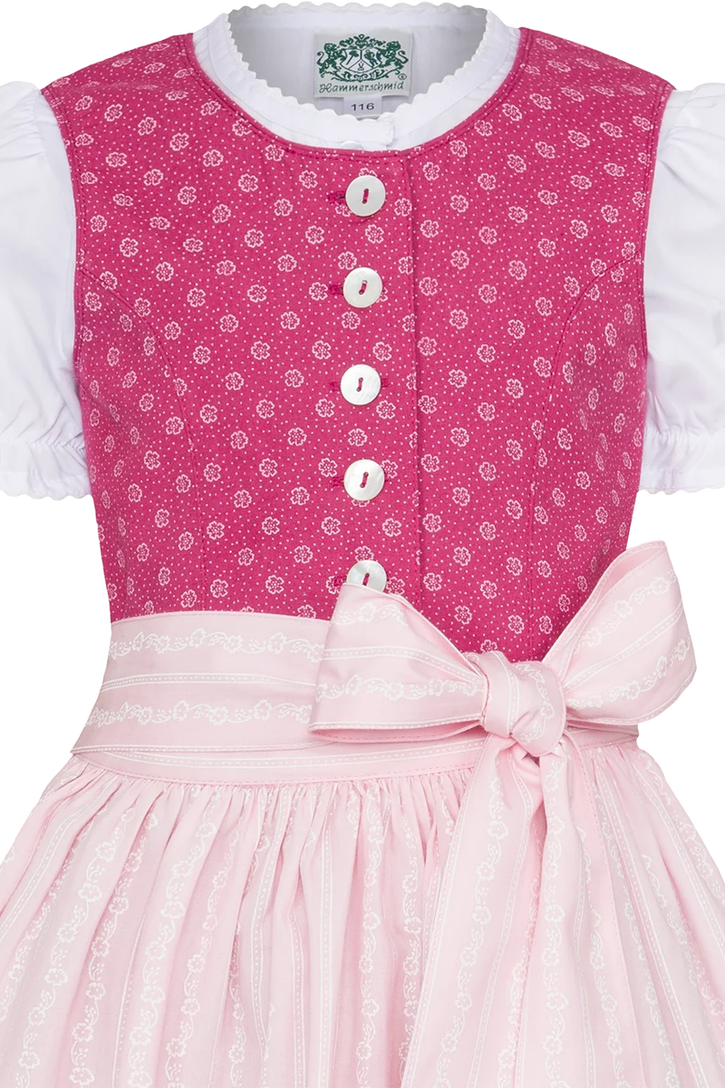 Kinderdirndl mit floralem Muster und Perlmuttknöpfen - pink