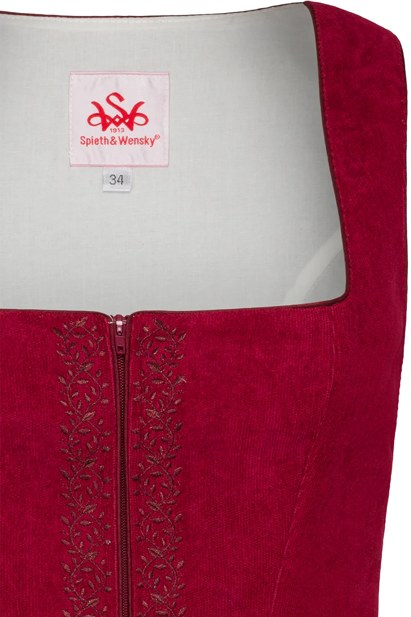 Trachten-Mieder aus Cord mit Blumenstickerei - rot