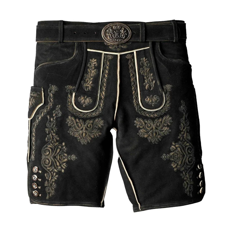 Bayerische Herren Lederhose kurz mit Trägerdesign