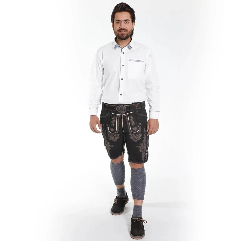 Bayerische Herren Lederhose kurz mit Trägerdesign