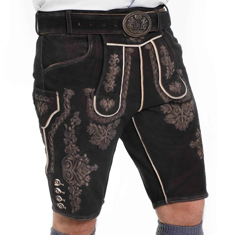 Bayerische Herren Lederhose kurz mit Trägerdesign