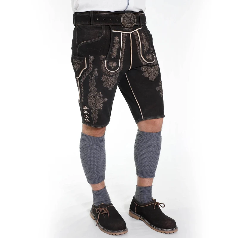 Bayerische Herren Lederhose kurz mit Trägerdesign
