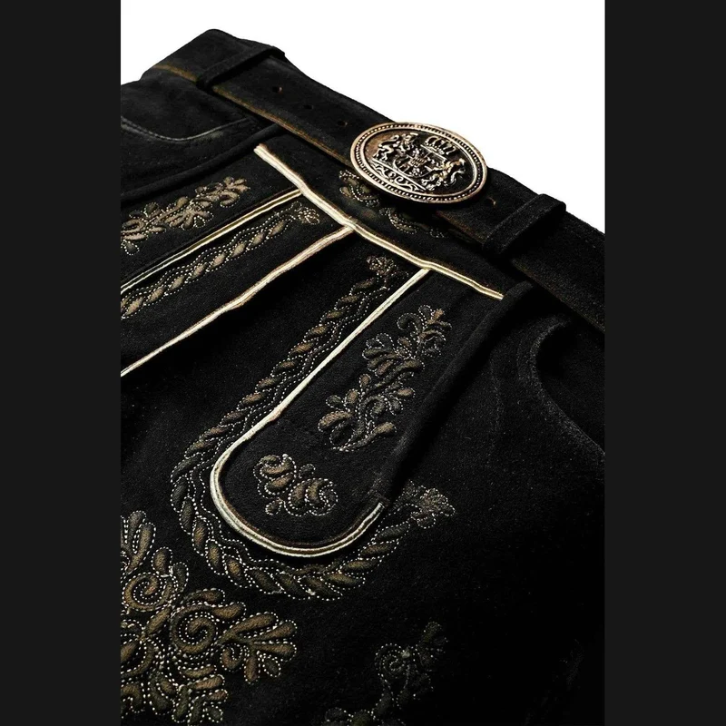 Bayerische Herren Lederhose kurz mit Trägerdesign