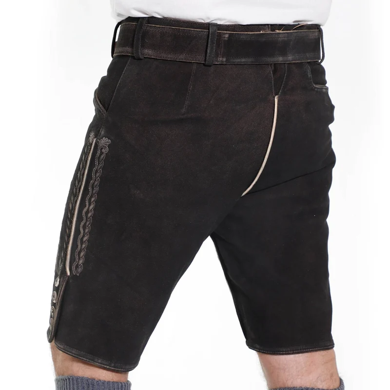 Bayerische Herren Lederhose kurz mit Trägerdesign