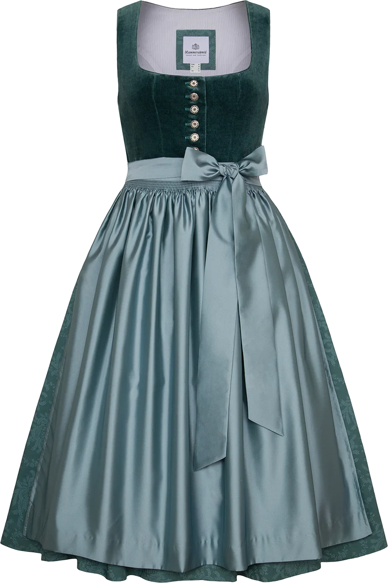 Midi-Samtdirndl mit eckigem Ausschnitt und Knöpfe