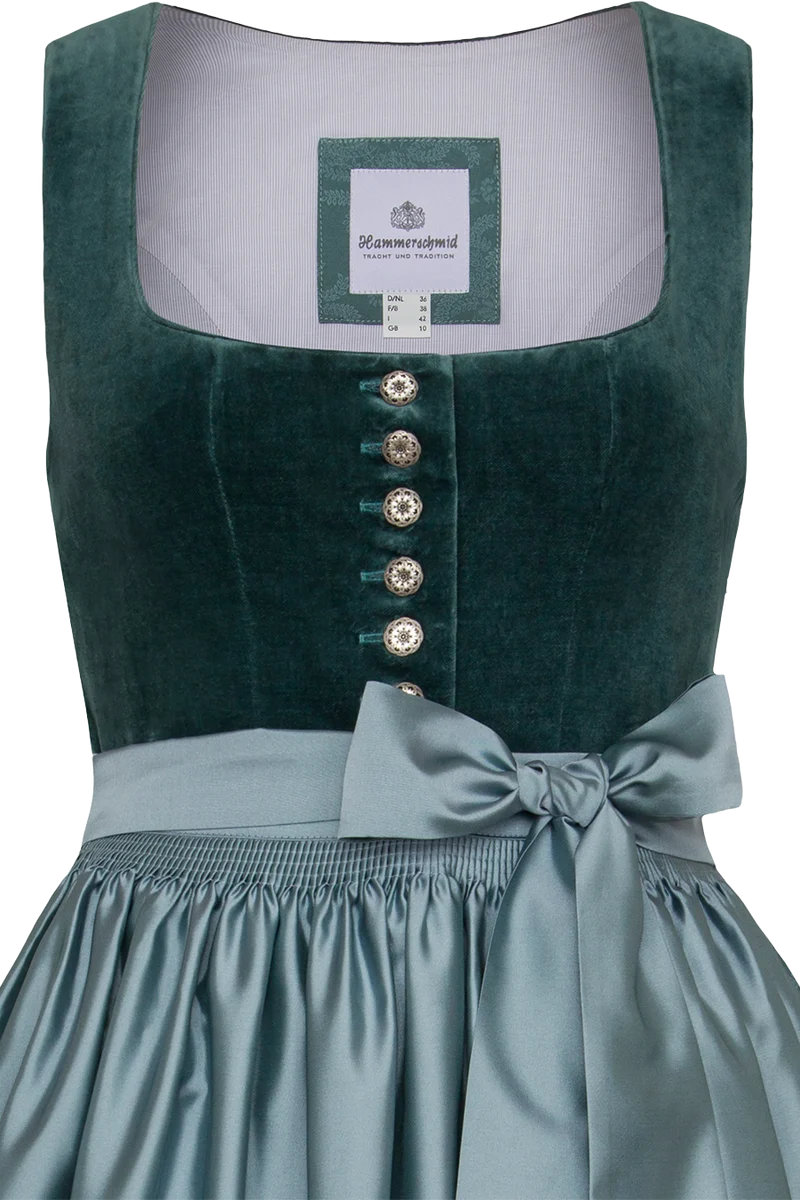 Midi-Samtdirndl mit eckigem Ausschnitt und Knöpfe