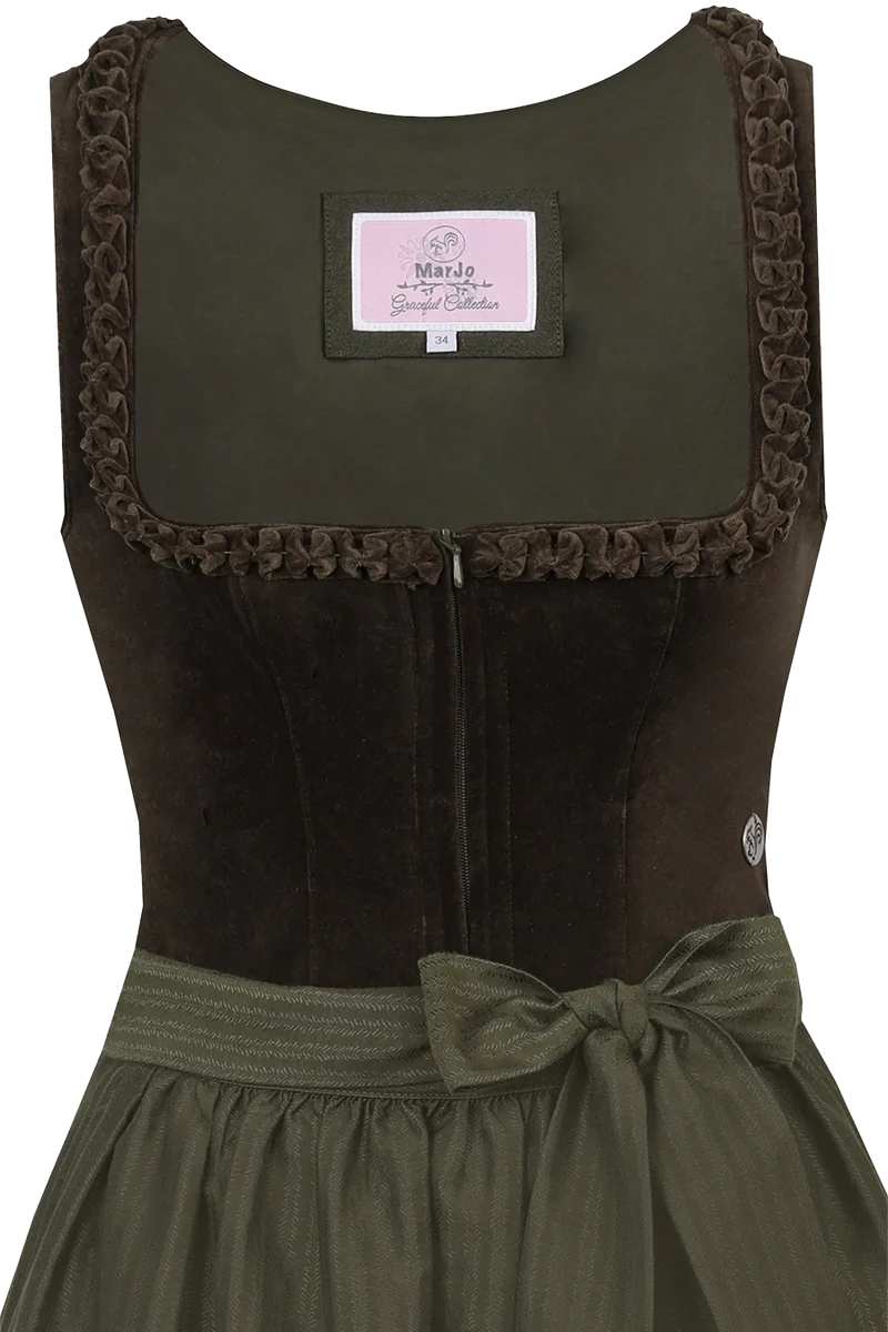 Midi-Dirndl mit Baumwoll-Samtoberteil - oliv