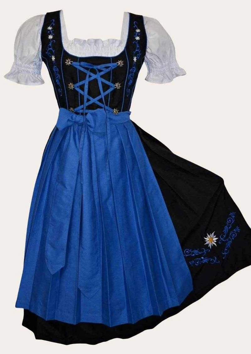 Elegantes Midi Dirndl mit edler Spitzenschürze