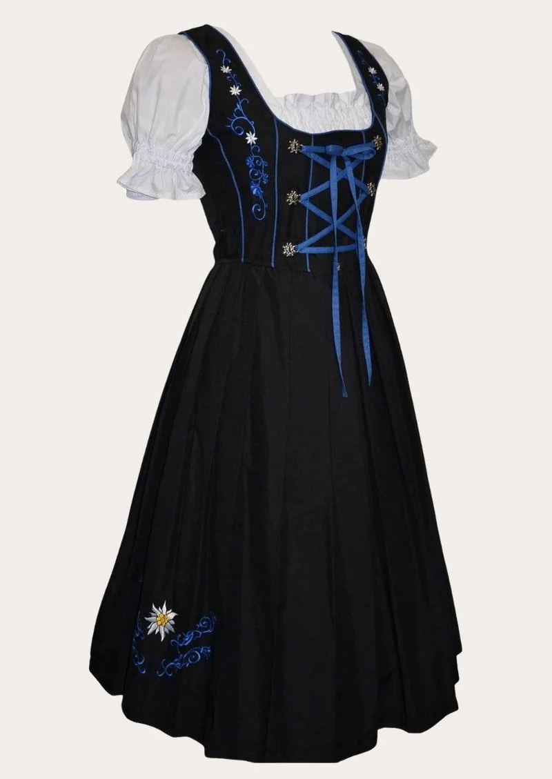 Elegantes Midi Dirndl mit edler Spitzenschürze