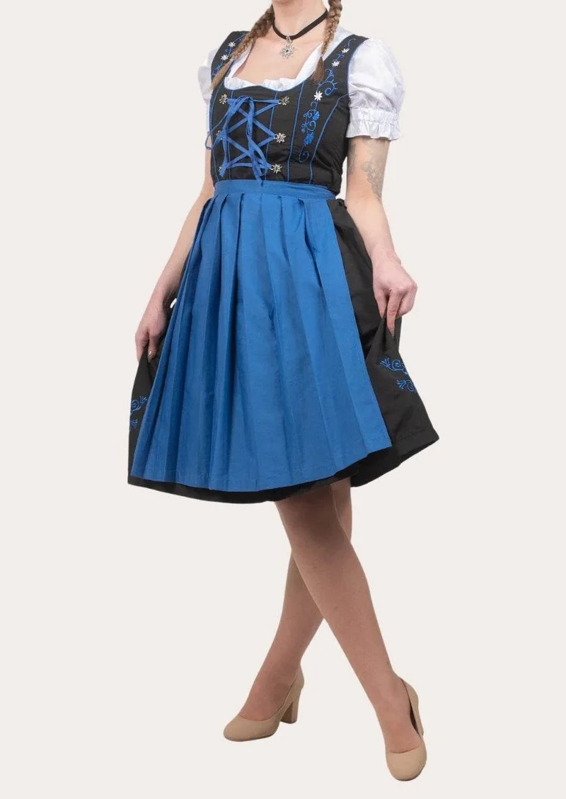 Elegantes Midi Dirndl mit edler Spitzenschürze