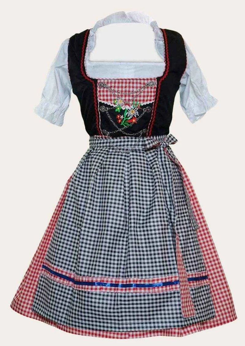 Zünftiges Midi Dirndl mit floralem Muster & Bänderschnürung