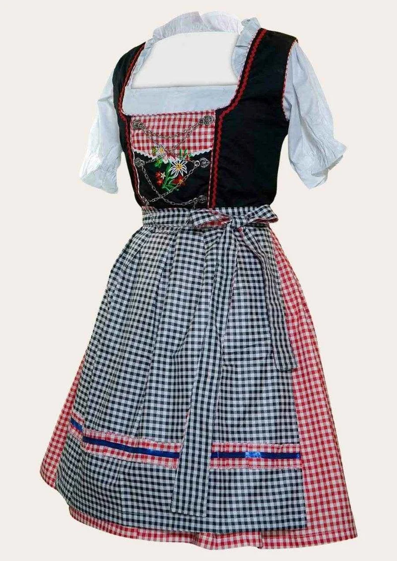 Zünftiges Midi Dirndl mit floralem Muster & Bänderschnürung