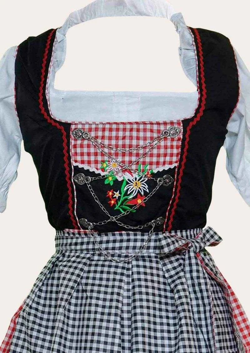 Zünftiges Midi Dirndl mit floralem Muster & Bänderschnürung