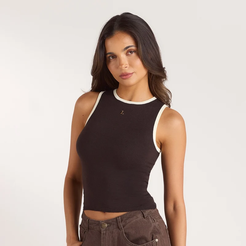 Strick-Vest Top - Schokolade