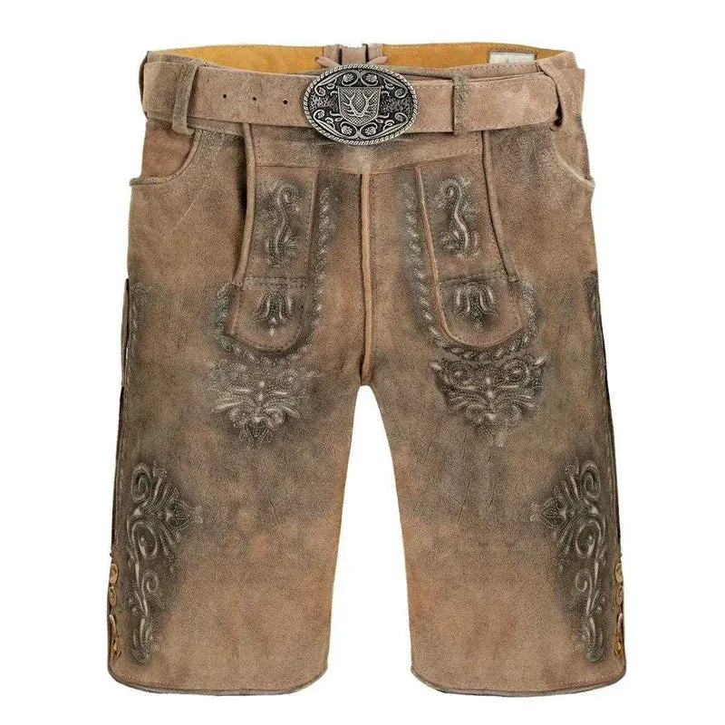 Zünftige Lederhose Herren kurz mit markanter Stickoptik