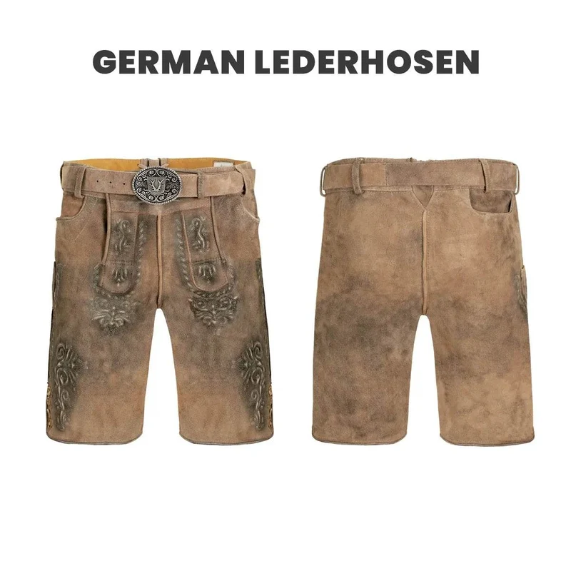 Zünftige Lederhose Herren kurz mit markanter Stickoptik