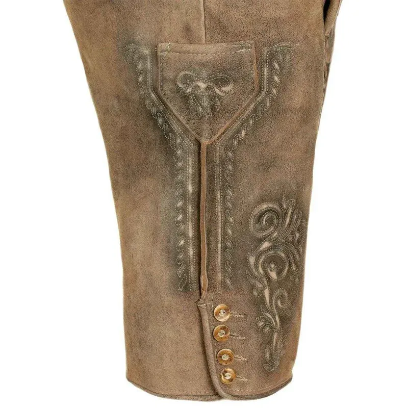 Zünftige Lederhose Herren kurz mit markanter Stickoptik