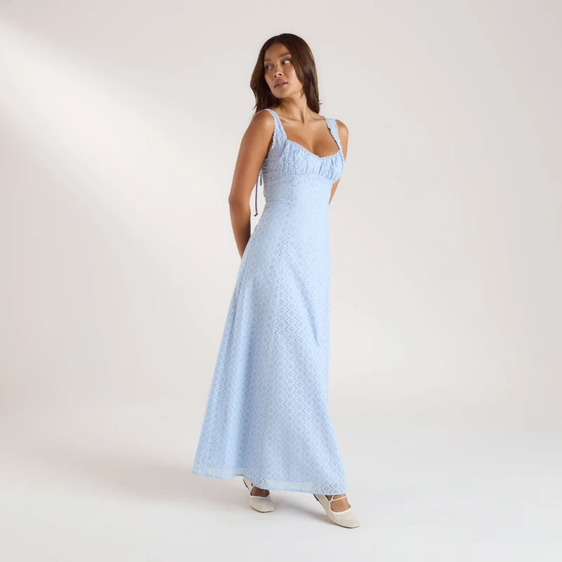 Maxikleid mit Korsettrücken - Blau