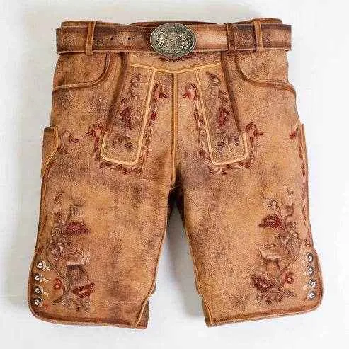 Rindlederhose Herren kurz mit Latzverzierung