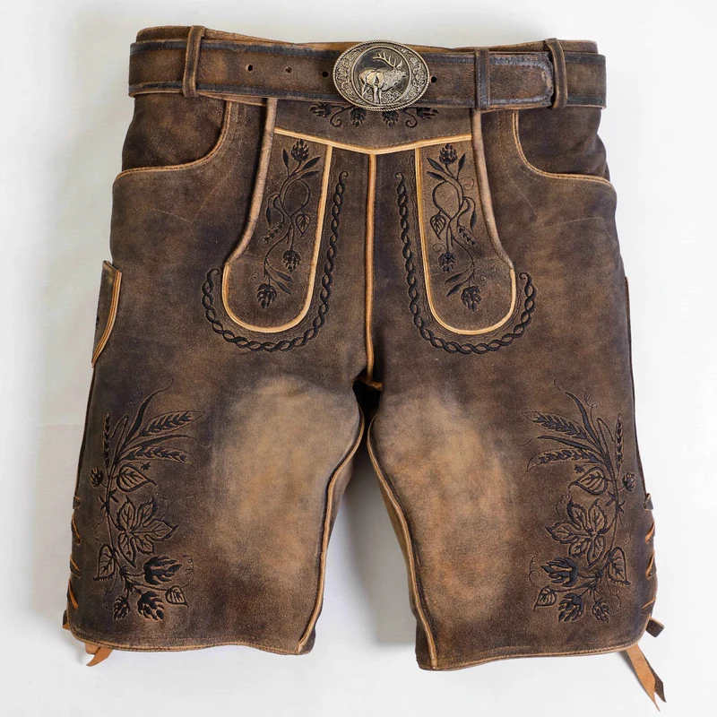 Zünftige Herren Lederhose aus Wildleder mit Hirschmotiv