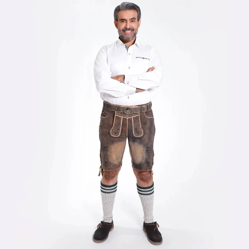 Zünftige Herren Lederhose aus Wildleder mit Hirschmotiv