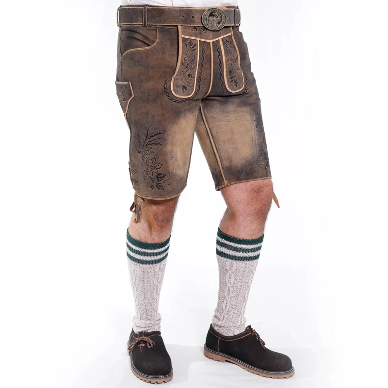 Zünftige Herren Lederhose aus Wildleder mit Hirschmotiv