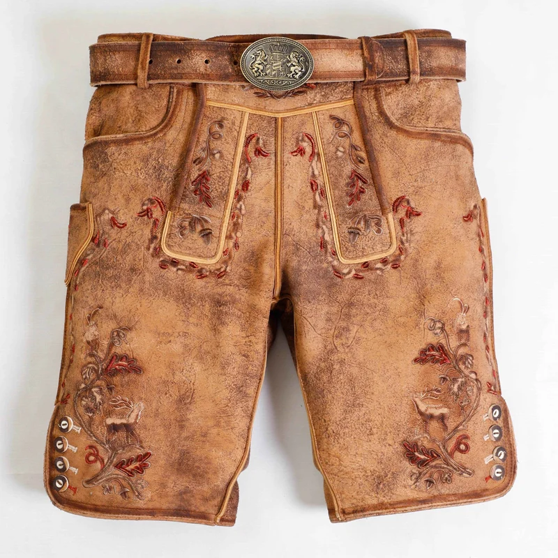 Bayerische Kurz Trachtenlederhose mit Stickerei
