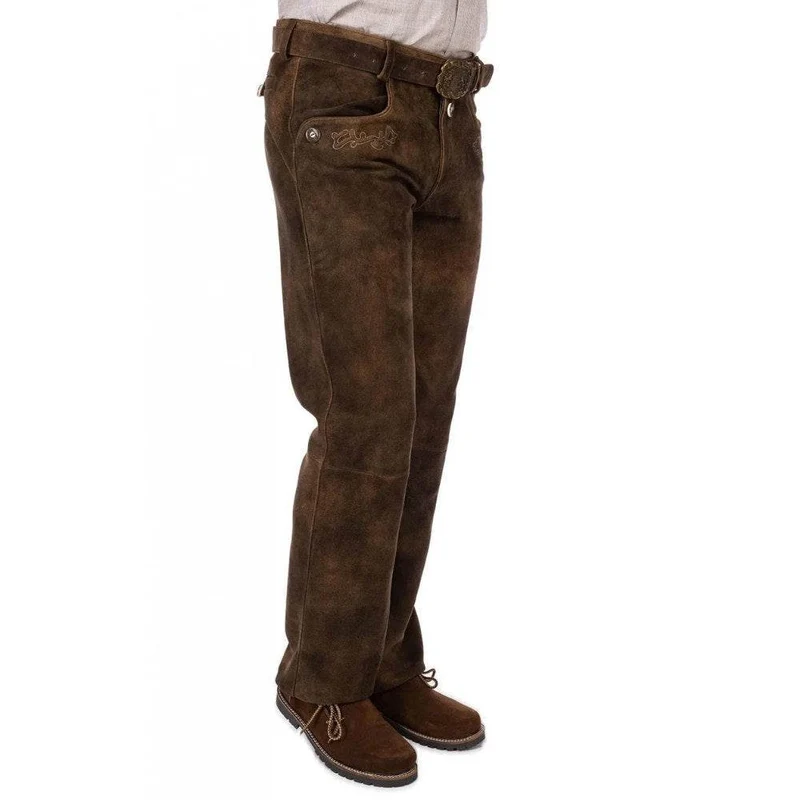 Herren Lederhose mit Hirschstickerei & Beinschnürung