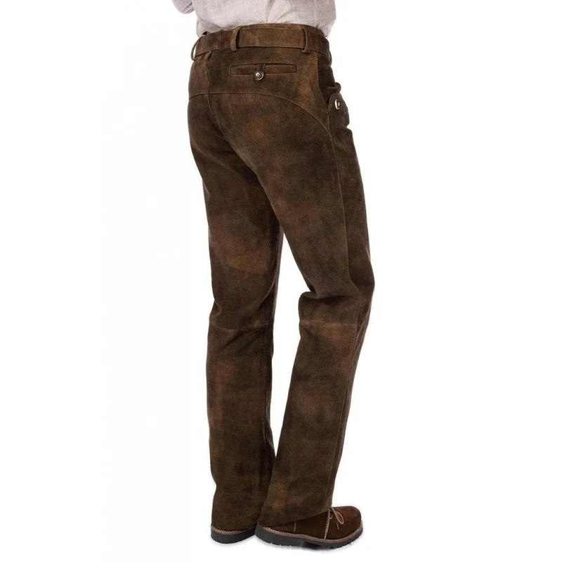 Herren Lederhose mit Hirschstickerei & Beinschnürung