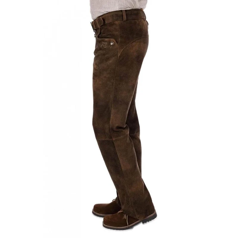 Herren Lederhose mit Hirschstickerei & Beinschnürung