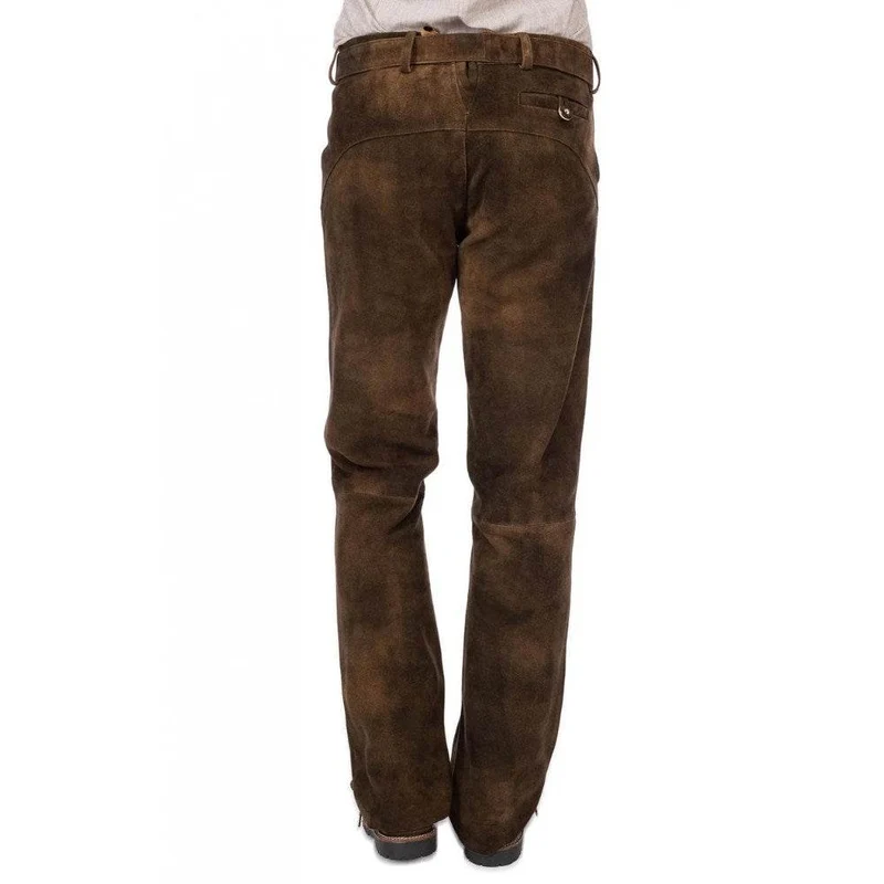 Herren Lederhose mit Hirschstickerei & Beinschnürung