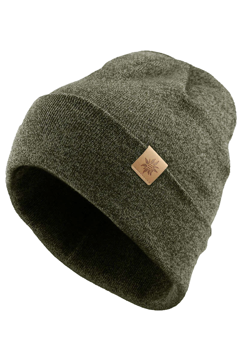 Beanie-Mütze mit kleinem Edelweiß-Lederpatch