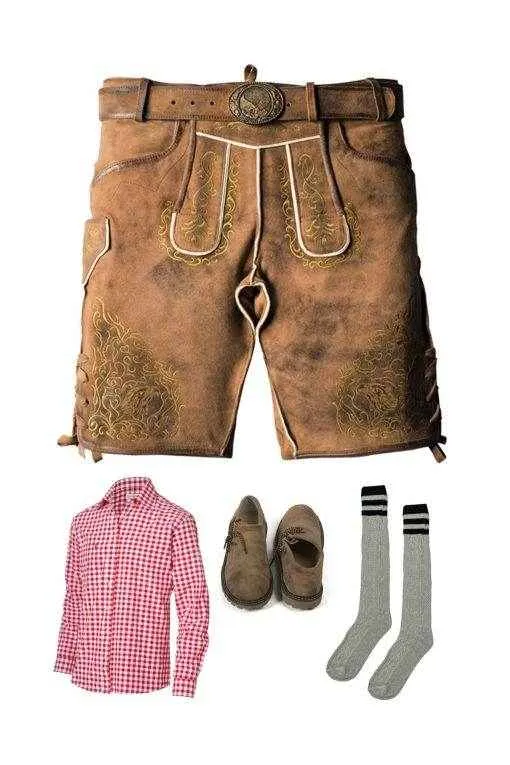 Trachten Outfit Set mit Lederhose, Hemd & Socken