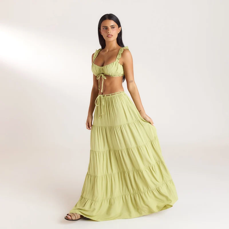 Gerüschtes Bralette (Set) - Gewaschene Limone