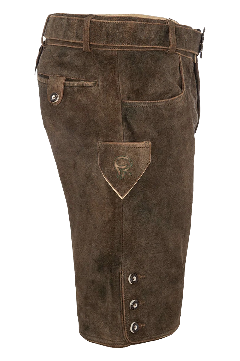 Kurze Herren Lederhose mit Reißverschluss Gürtel mit Bayernwappen