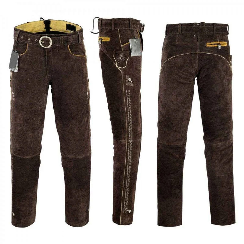 Herren Trachtenlederhose kurz mit Stickerei & Trägern