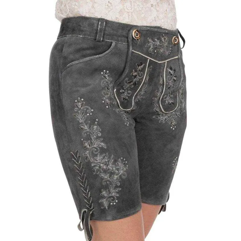 Oktoberfest Lederhose Damen kurz Braun Stickerei