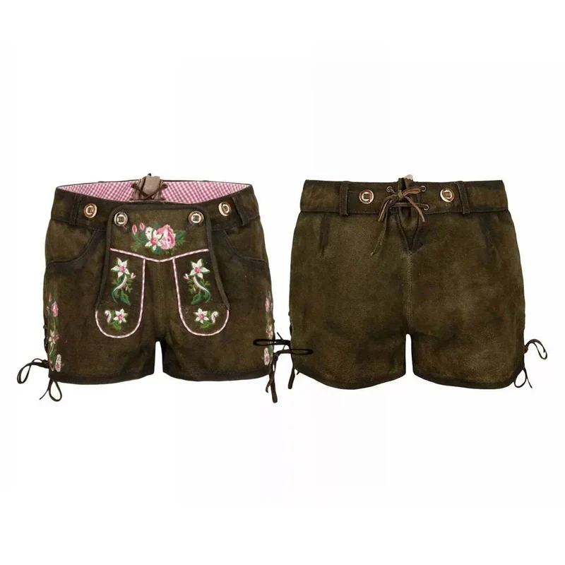 Kurze Trachtenhose Damen dunkelbraun mit Zierschnürung